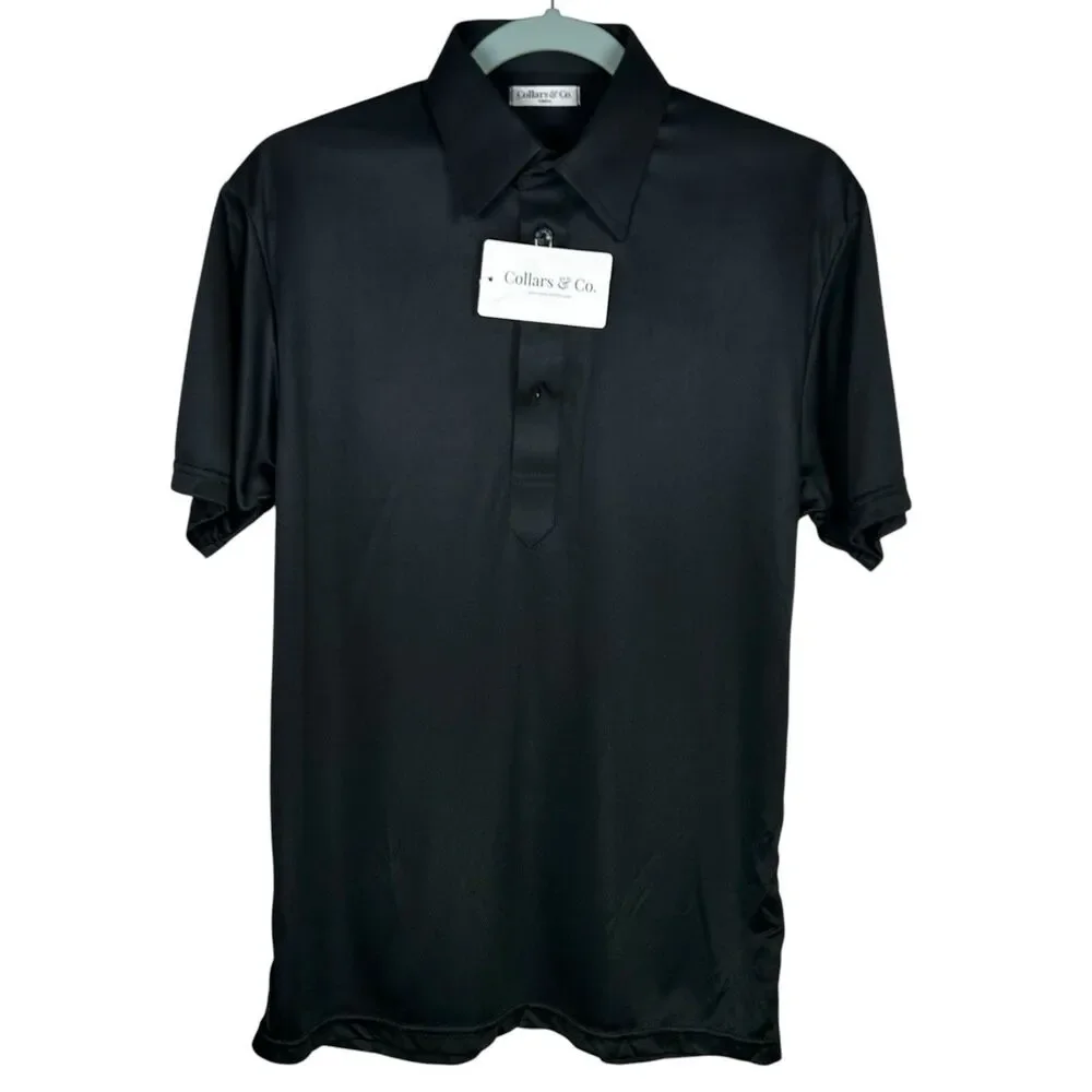 Collars & Co Polo Shirt Mens Small Black Point Dress Collar Office Preppy NWT